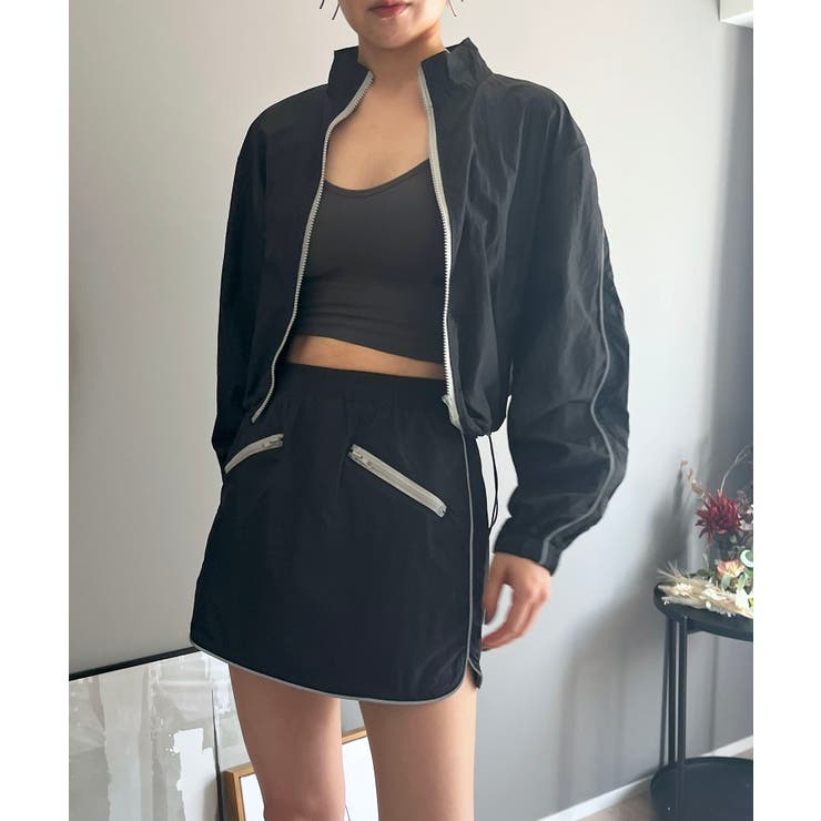 バイカラーパイピングナイロンタッチブルゾン＆ミニスカパンセットアップ | Jewelobe | 詳細画像32 