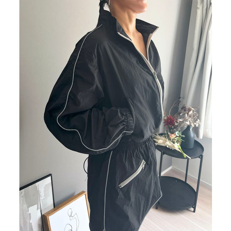 バイカラーパイピングナイロンタッチブルゾン＆ミニスカパンセットアップ | Jewelobe | 詳細画像34 