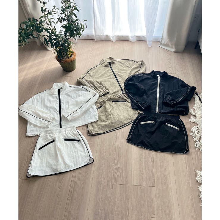 バイカラーパイピングナイロンタッチブルゾン＆ミニスカパンセットアップ | Jewelobe | 詳細画像37 