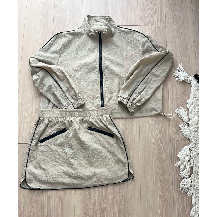 バイカラーパイピングナイロンタッチブルゾン＆ミニスカパンセットアップ | Jewelobe | 詳細画像39 