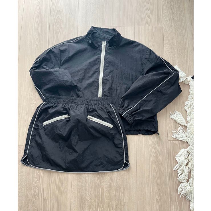 バイカラーパイピングナイロンタッチブルゾン＆ミニスカパンセットアップ | Jewelobe | 詳細画像40 