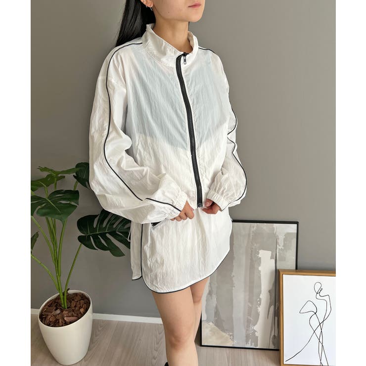 バイカラーパイピングナイロンタッチブルゾン＆ミニスカパンセットアップ | Jewelobe | 詳細画像6 