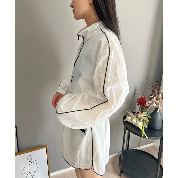 バイカラーパイピングナイロンタッチブルゾン＆ミニスカパンセットアップ | Jewelobe | 詳細画像7 