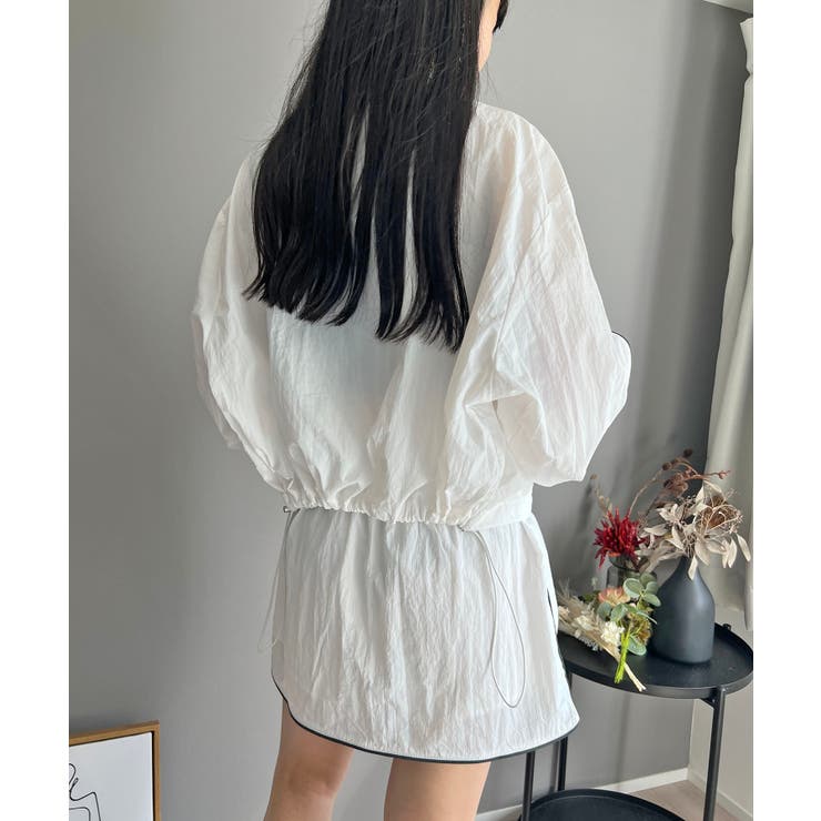 バイカラーパイピングナイロンタッチブルゾン＆ミニスカパンセットアップ | Jewelobe | 詳細画像8 