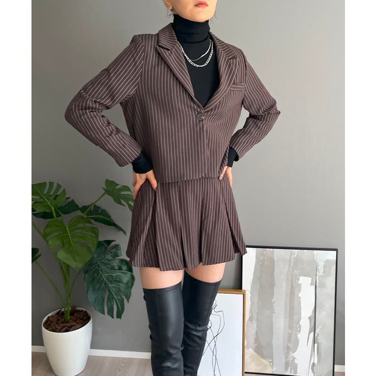 ピンストライプジャケット×プリーツスカート セットアップ | Jewelobe | 詳細画像1 