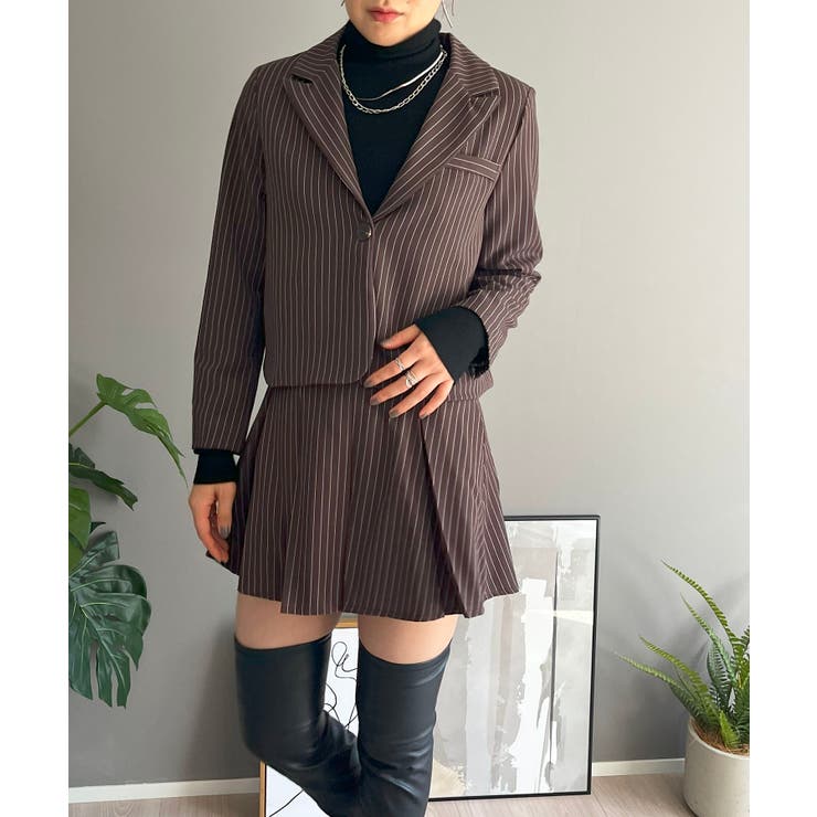 ピンストライプジャケット×プリーツスカート セットアップ | Jewelobe | 詳細画像2 