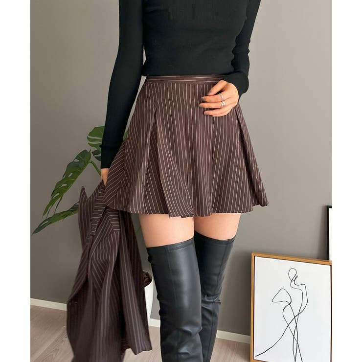 ピンストライプジャケット×プリーツスカート セットアップ[品番