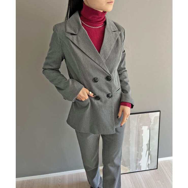 グレー | ダブルブレストジャケット＆タイトクロップドパンツスーツ | Jewelobe