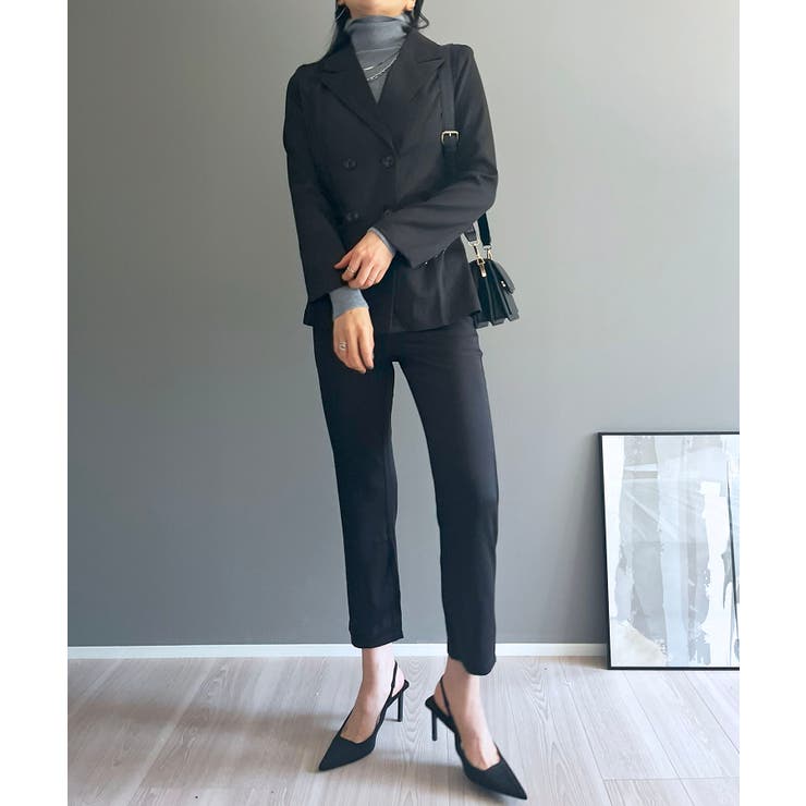ブラック | ダブルブレストジャケット＆タイトクロップドパンツスーツ | Jewelobe