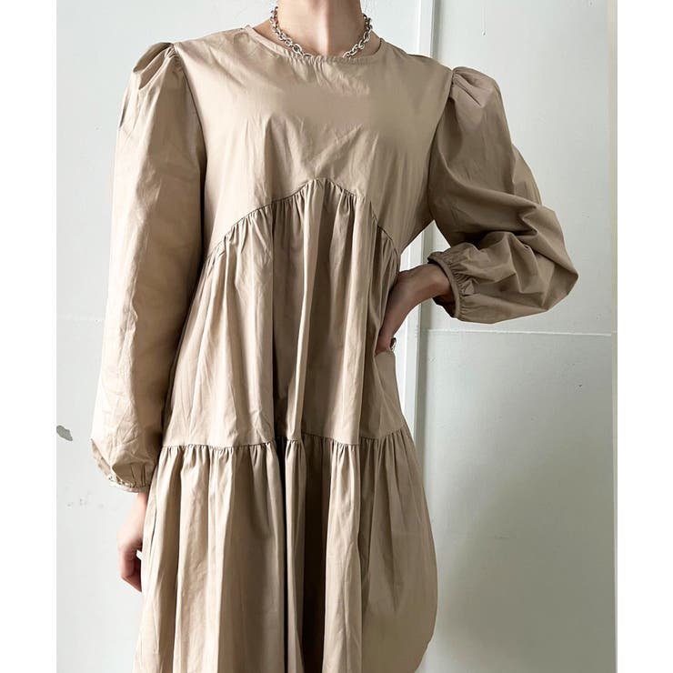 ベージュ | ティアードチュニックミニワンピース | Jewelobe