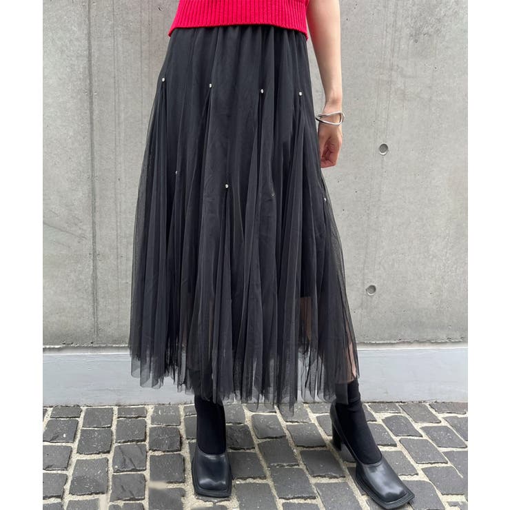 ブラック | ポイントラインストーンチュールスカート | Jewelobe