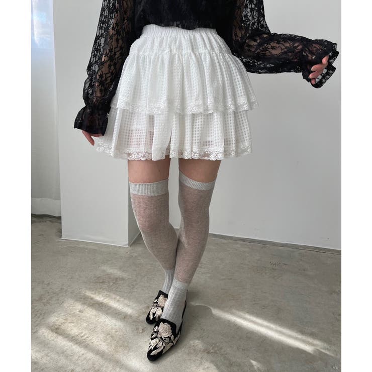 ホワイト | ギンガムチェックティアードミニスカート | Jewelobe