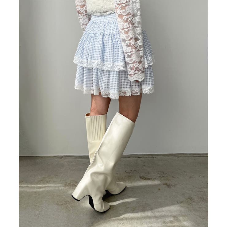 サックスブルー | ギンガムチェックティアードミニスカート | Jewelobe