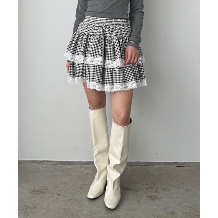 ブラック | ギンガムチェックティアードミニスカート | Jewelobe