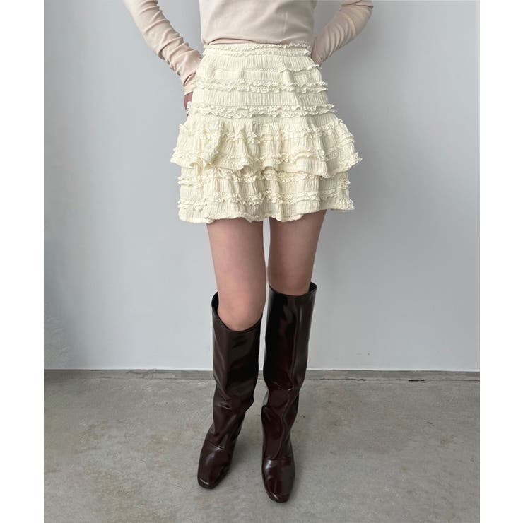 アイボリー | フリルティアードミニスカート | Jewelobe