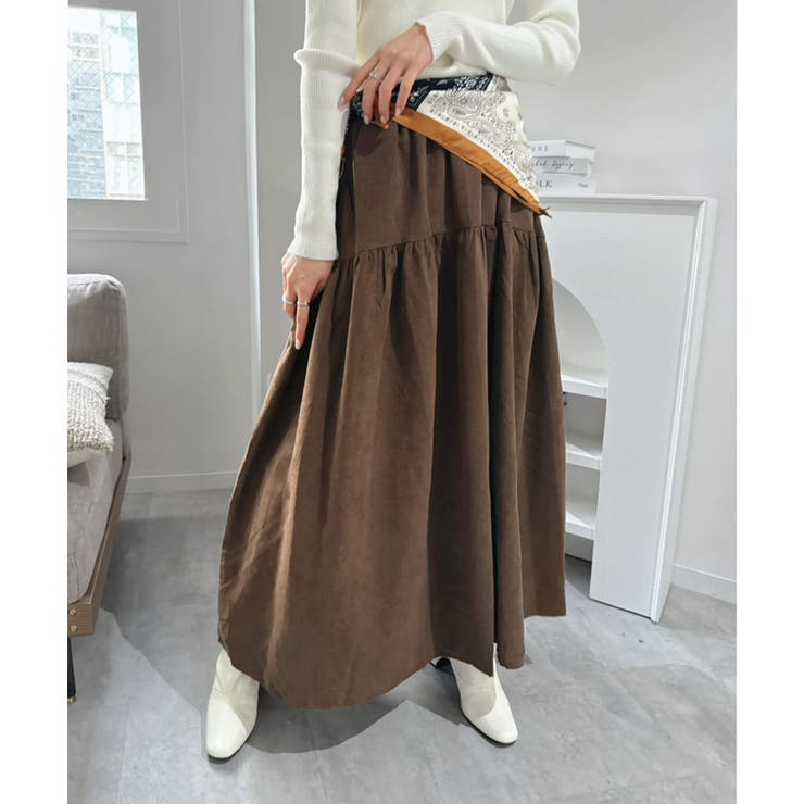 【スカーフセット】スエードタッチティアードマキシスカート | Jewelobe | 詳細画像1 