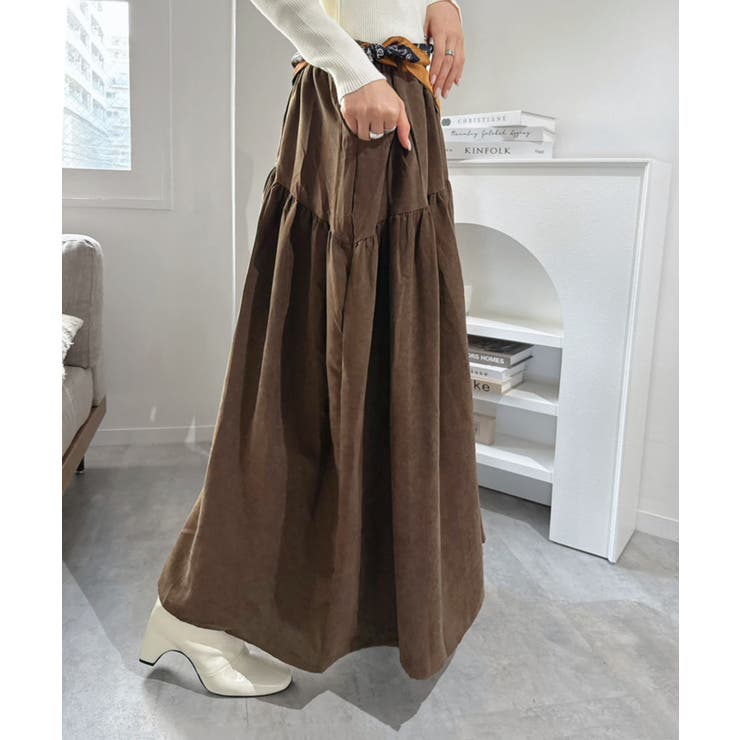 【スカーフセット】スエードタッチティアードマキシスカート | Jewelobe | 詳細画像2 