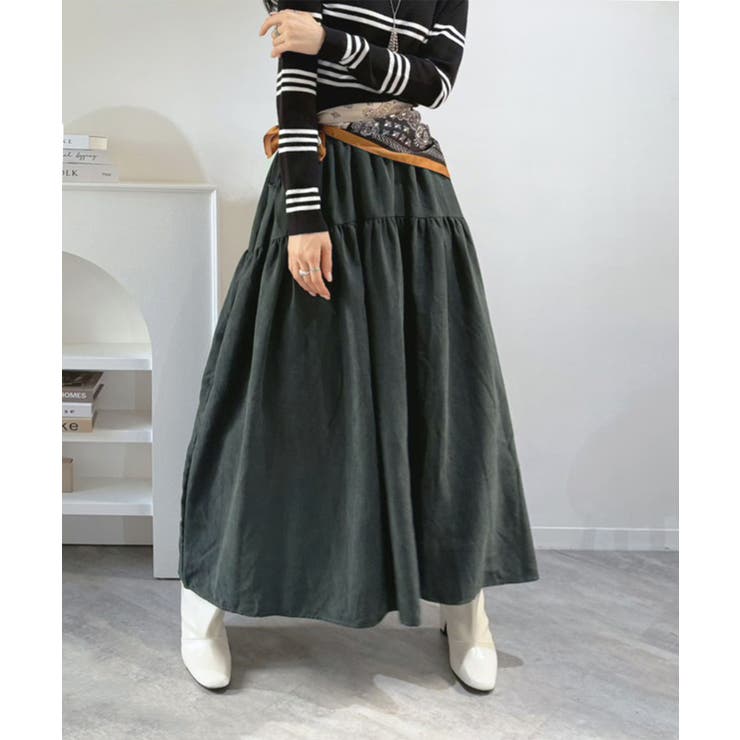 グレー | 【スカーフセット】スエードタッチティアードマキシスカート | Jewelobe