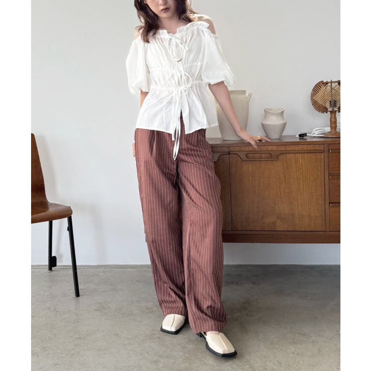 【柄と素材が選べる】ハイウエストセミワイドタックパンツ | Jewelobe | 詳細画像60 