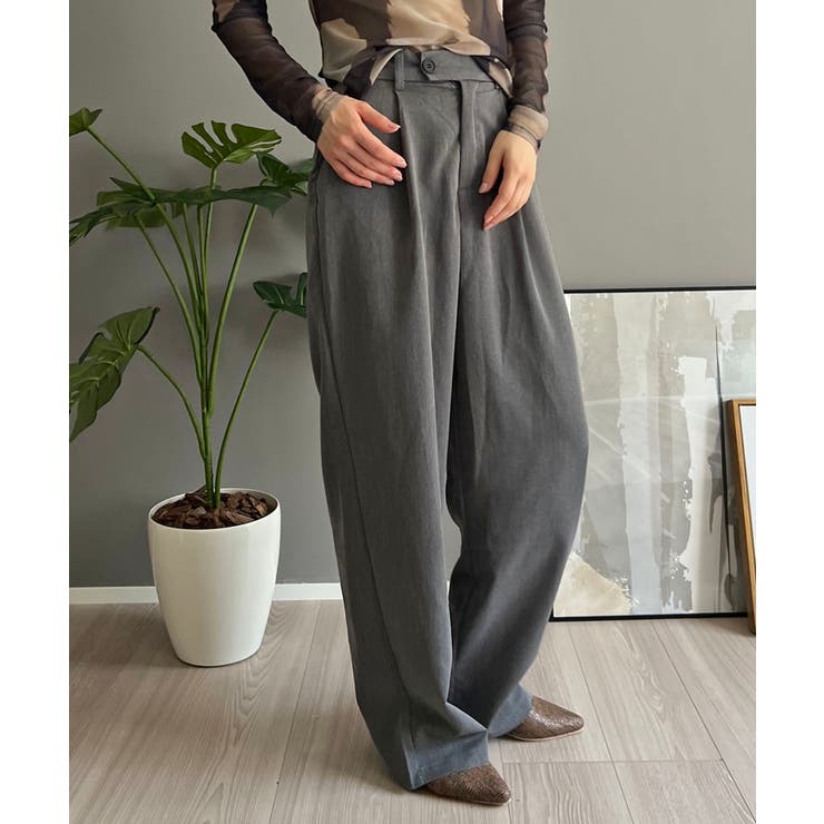 グレー | 【柄と素材が選べる】ハイウエストセミワイドタックパンツ | Jewelobe