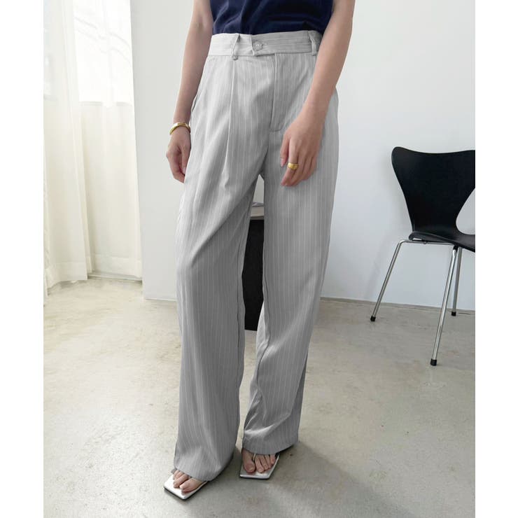 ライトグレー | 【柄と素材が選べる】ハイウエストセミワイドタックパンツ | Jewelobe