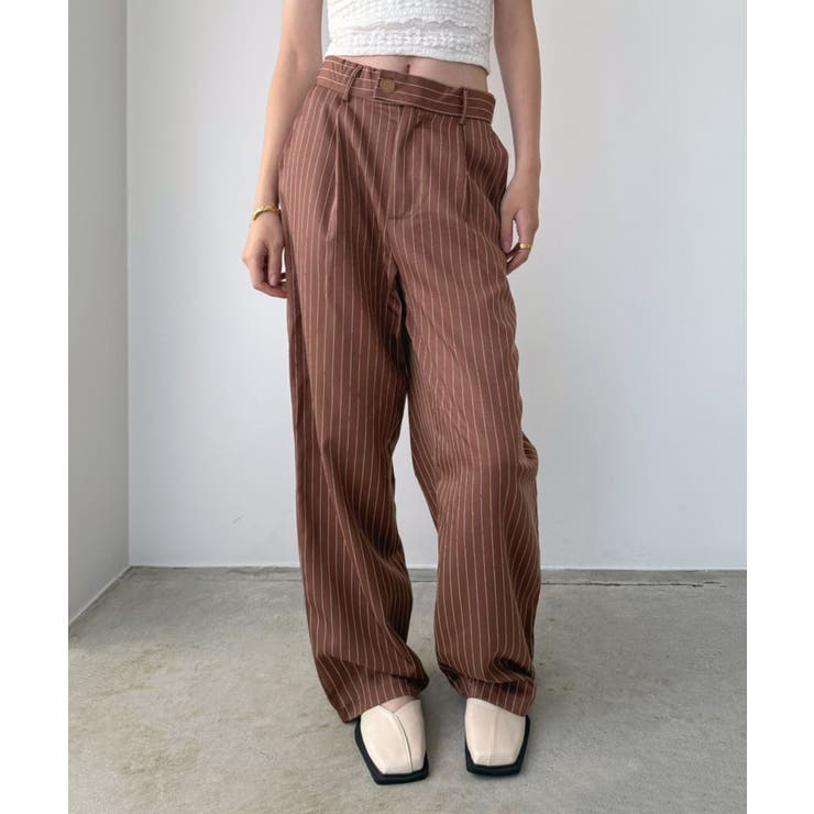 ブラウン | 【柄と素材が選べる】ハイウエストセミワイドタックパンツ | Jewelobe