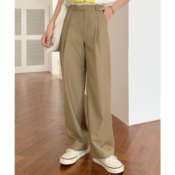 ベージュ | 【柄と素材が選べる】ハイウエストセミワイドタックパンツ | Jewelobe