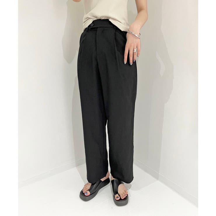 ブラック | 【柄と素材が選べる】ハイウエストセミワイドタックパンツ | Jewelobe