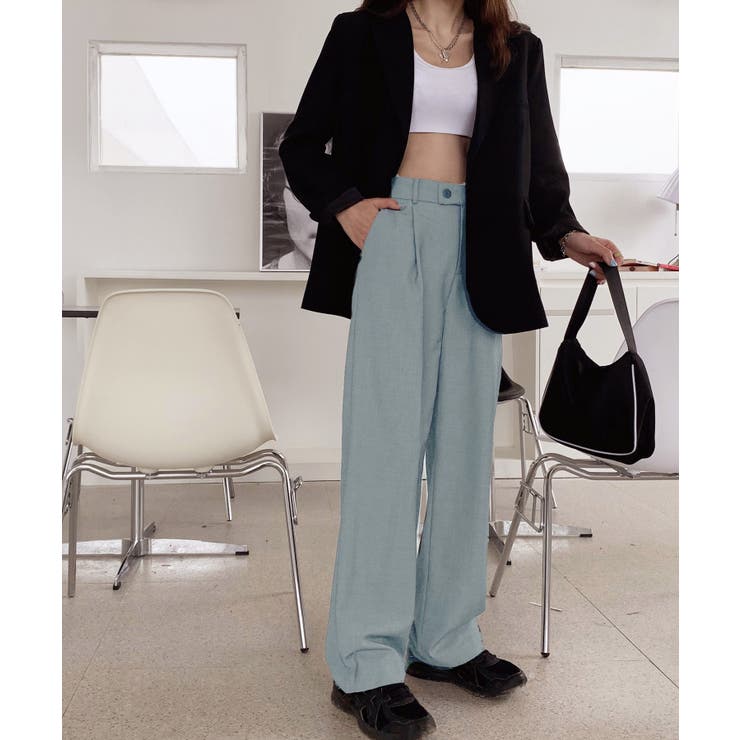 グリーン | 【柄と素材が選べる】ハイウエストセミワイドタックパンツ | Jewelobe