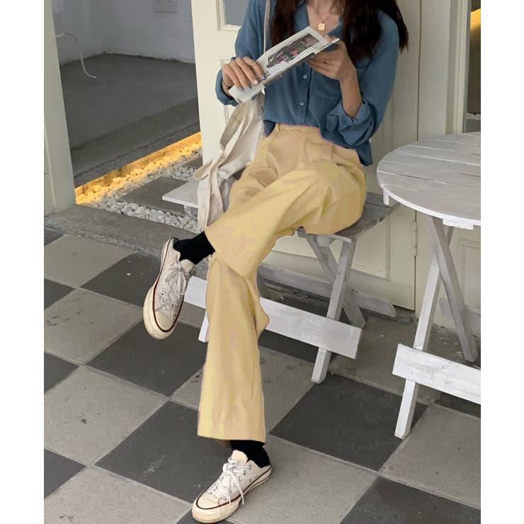 イエロー | 【柄と素材が選べる】ハイウエストセミワイドタックパンツ | Jewelobe