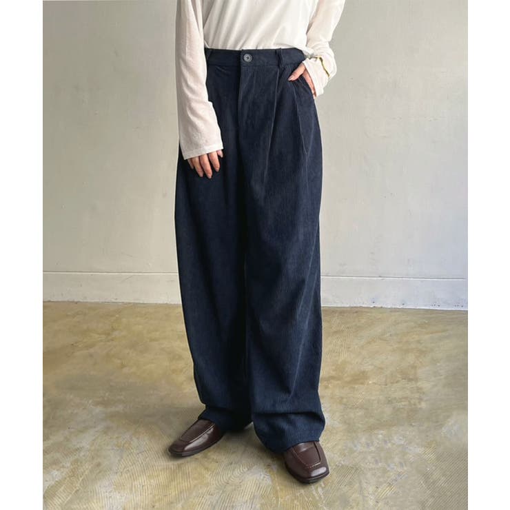 ネイビー | コーデュロイカラーワイドパンツ | Jewelobe