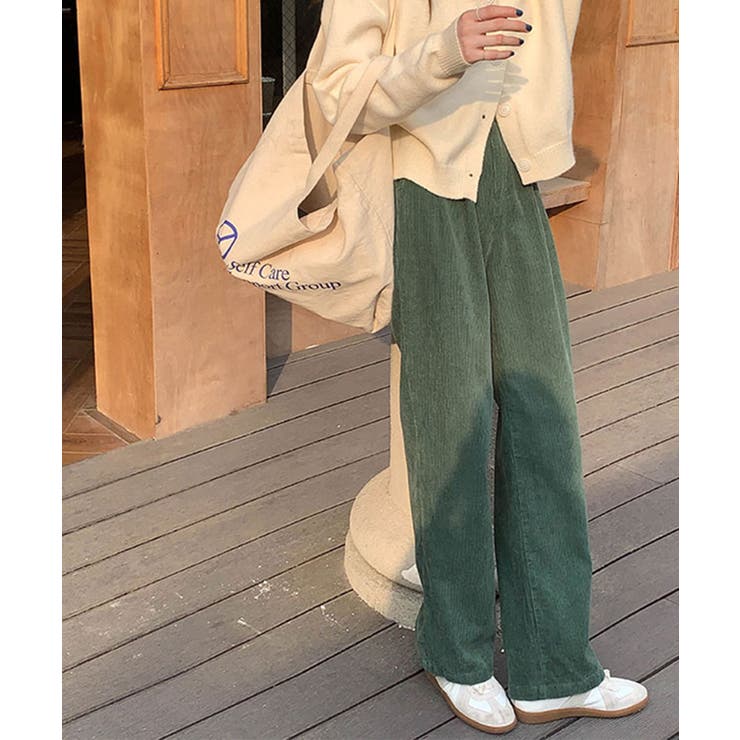 グリーン | コーデュロイカラーワイドパンツ | Jewelobe
