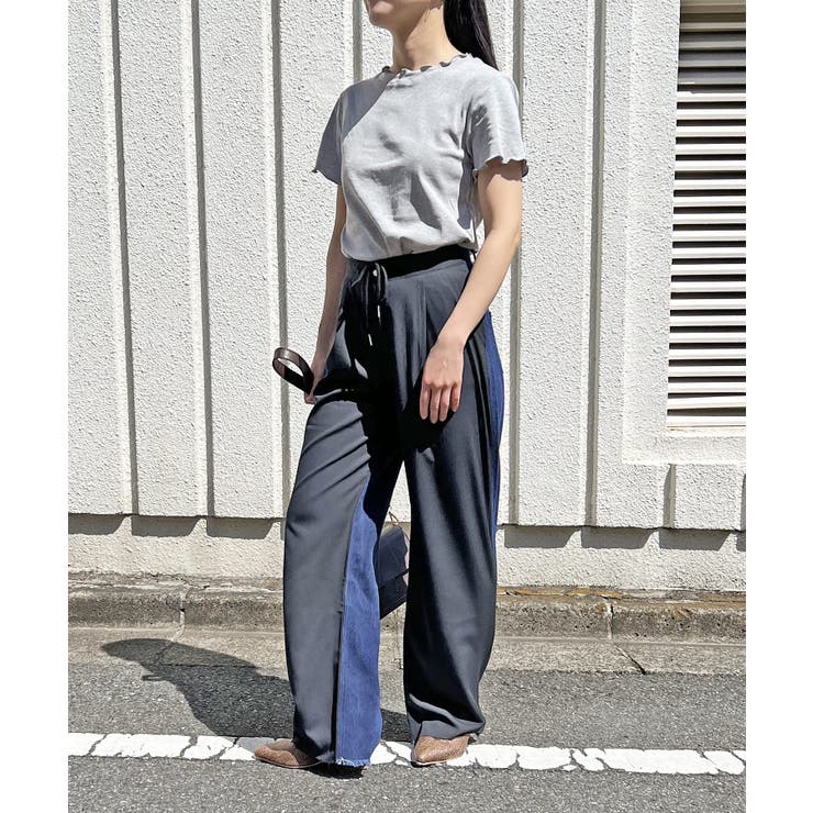 ブラック | バックデニムドッキングワイドパンツ | Jewelobe