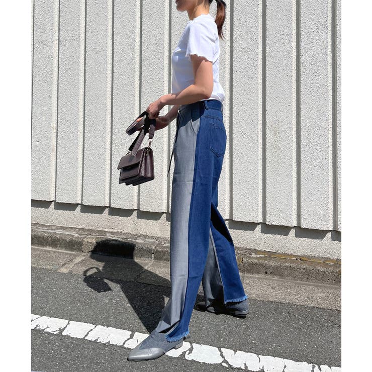 グレー | バックデニムドッキングワイドパンツ | Jewelobe