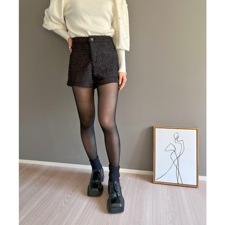 ブラック | ラメツイードマイクロショートパンツ | Jewelobe