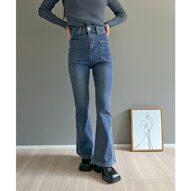 ブルー | パッチポケットブーツカットデニム | Jewelobe
