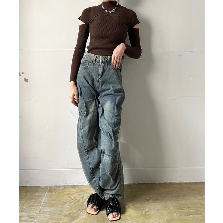 アシンメトリータックルーズデニムパンツ | Jewelobe | 詳細画像14 