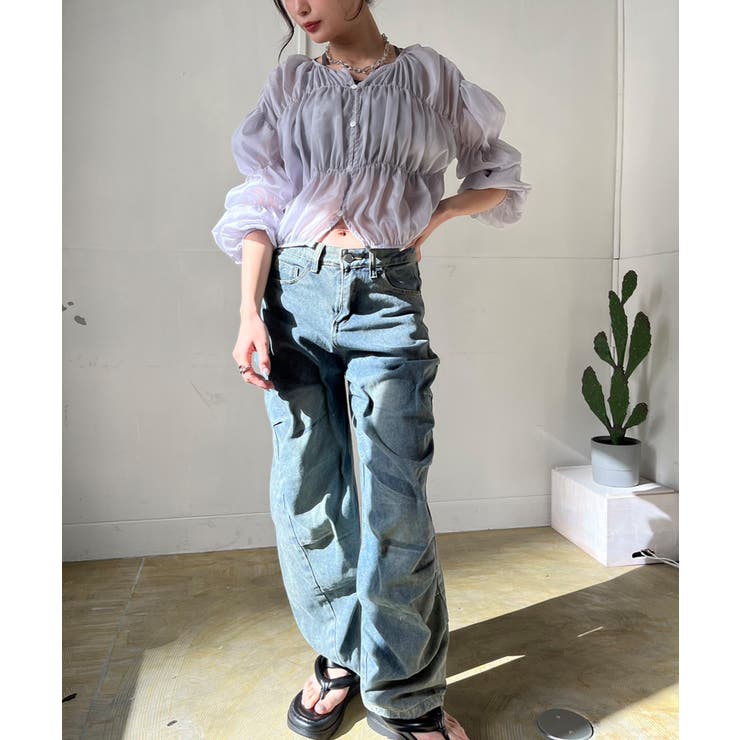 アシンメトリータックルーズデニムパンツ | Jewelobe | 詳細画像19 