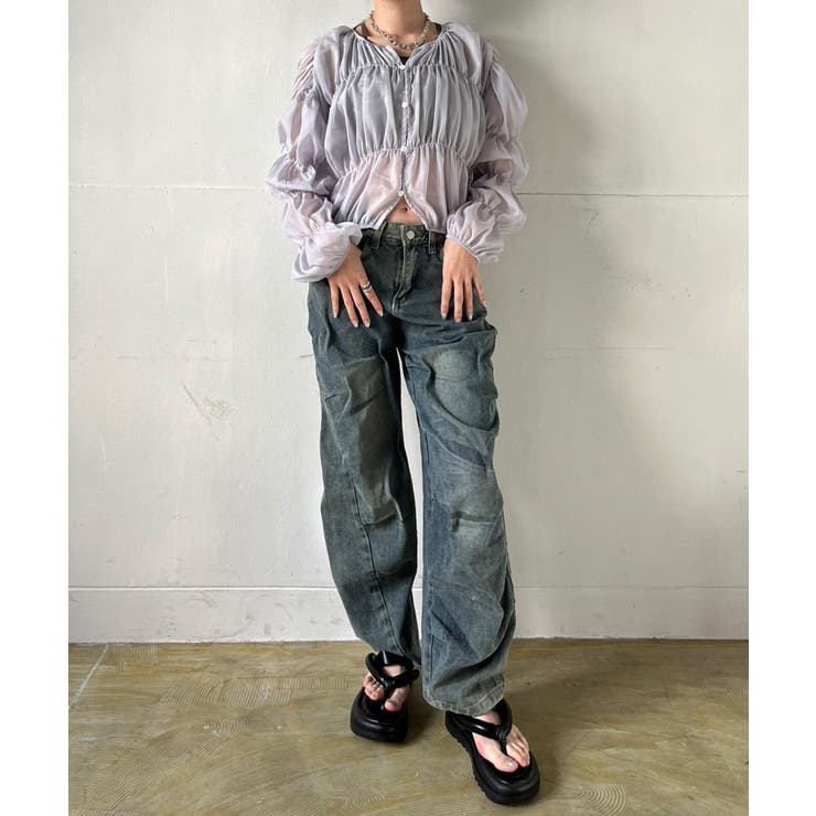 アシンメトリータックルーズデニムパンツ | Jewelobe | 詳細画像20 