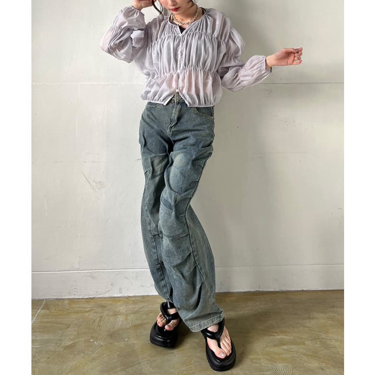 アシンメトリータックルーズデニムパンツ | Jewelobe | 詳細画像21 