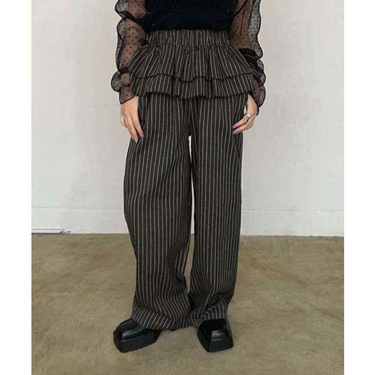 ダブルペプラムストライプワイドスラックス | Jewelobe | 詳細画像1 