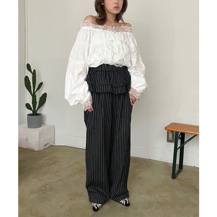 ダブルペプラムストライプワイドスラックス | Jewelobe | 詳細画像14 