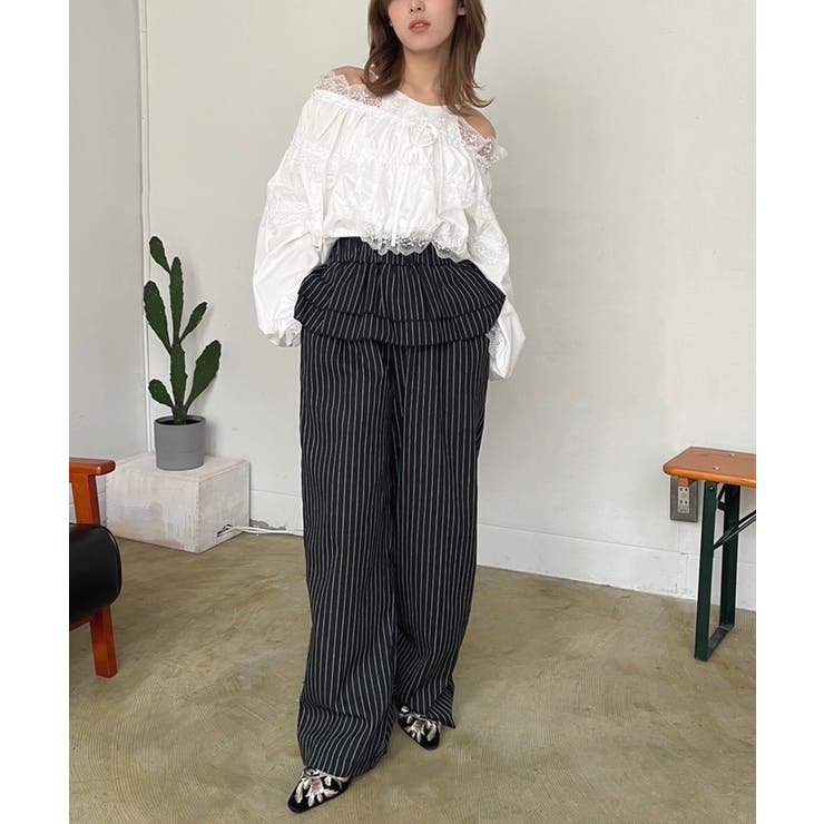 ダブルペプラムストライプワイドスラックス | Jewelobe | 詳細画像15 