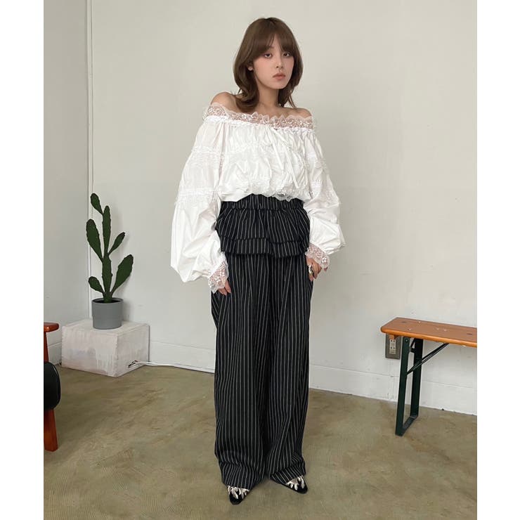 ダブルペプラムストライプワイドスラックス | Jewelobe | 詳細画像18 