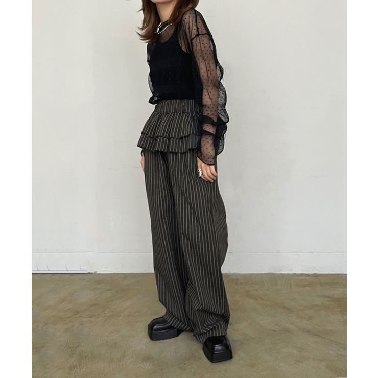 ダブルペプラムストライプワイドスラックス | Jewelobe | 詳細画像8 