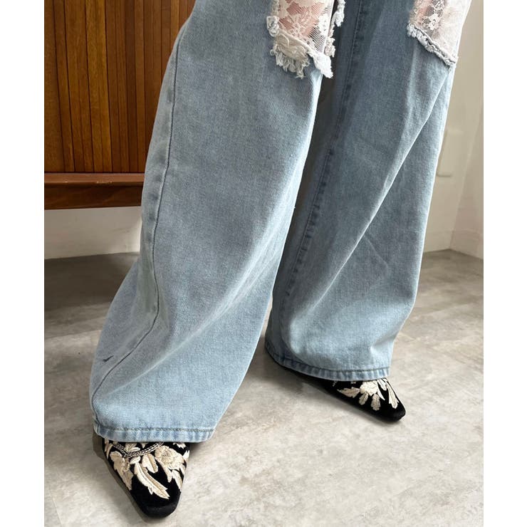 レースカバードダメージワイドデニムパンツ | Jewelobe | 詳細画像11 