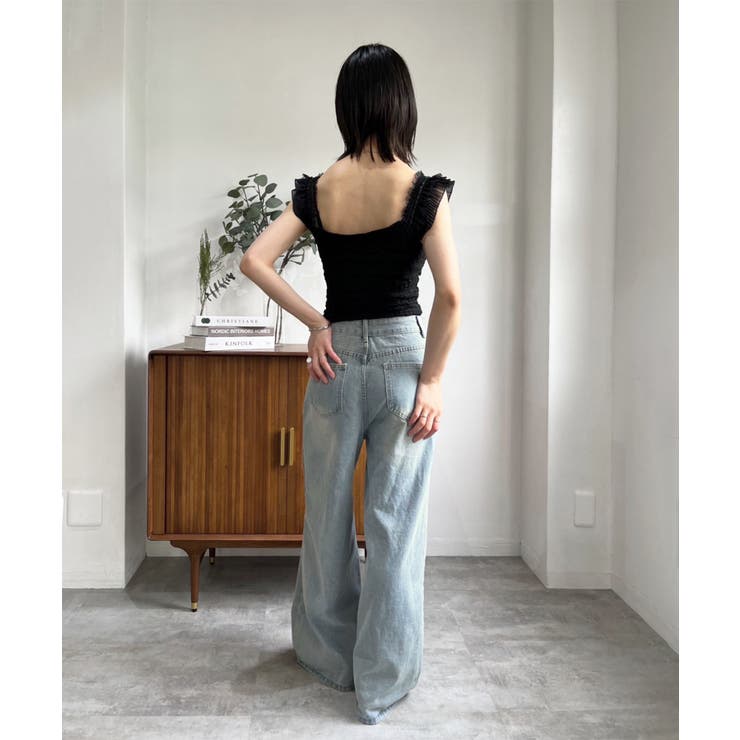 レースカバードダメージワイドデニムパンツ | Jewelobe | 詳細画像16 