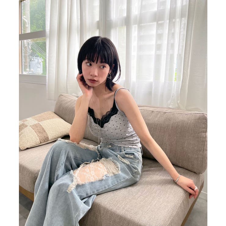 レースカバードダメージワイドデニムパンツ | Jewelobe | 詳細画像17 