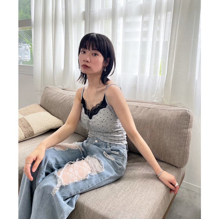 レースカバードダメージワイドデニムパンツ | Jewelobe | 詳細画像18 