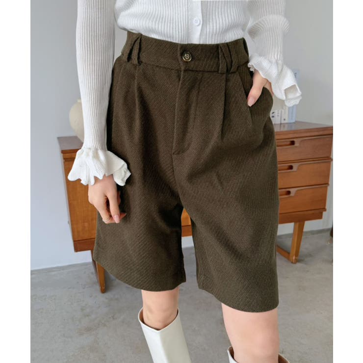 ブラウン | ウールタッチタックハーフパンツ | Jewelobe